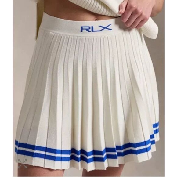 RLX Ralph Lauren Women Sz M White Multi Pleated Golf Pickleball Tennis Skort - Picture 10 of 11